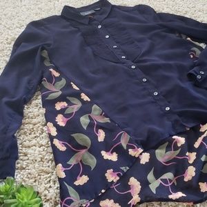 Anthropologie Maeve Floral Hi Lo Sheer Blouse